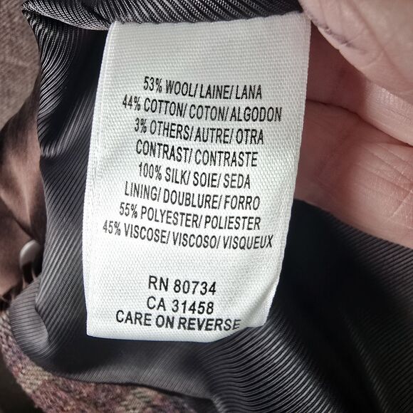 BCBGMaxAzria Plaid Blazer Brown Satin Hem Bow Tailored Designer Preppy Statement - Picture 7 of 15